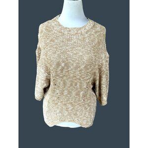 NEW DIRECTIONS LADIES TAN ASYMMETRICAL CABLE KNIT PALM LIFE TOP SWEATER NWT S
